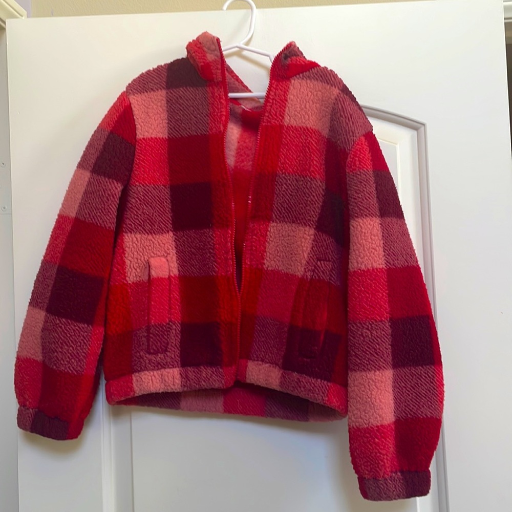 Plaid Sherpa Hooded Zip Up